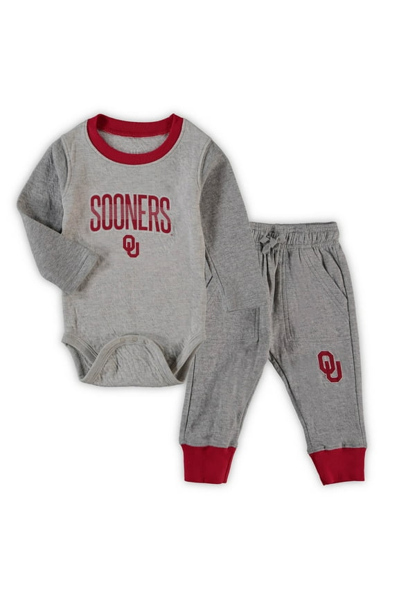 Infant Wes & Willy Heathered Gray/Crimson Oklahoma Sooners Jie Jie Long Sleeve Bodysuit & Pants Set