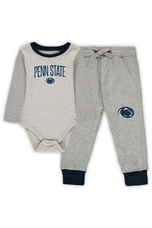Infant Wes & Willy Heathered Gray/Navy Penn State Nittany Lions Jie Jie Long Sleeve Bodysuit & Pants Set