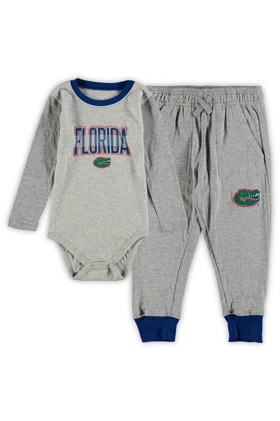 Infant Wes & Willy Heathered Gray/Royal Florida Gators Jie Jie Long Sleeve Bodysuit & Pants Set