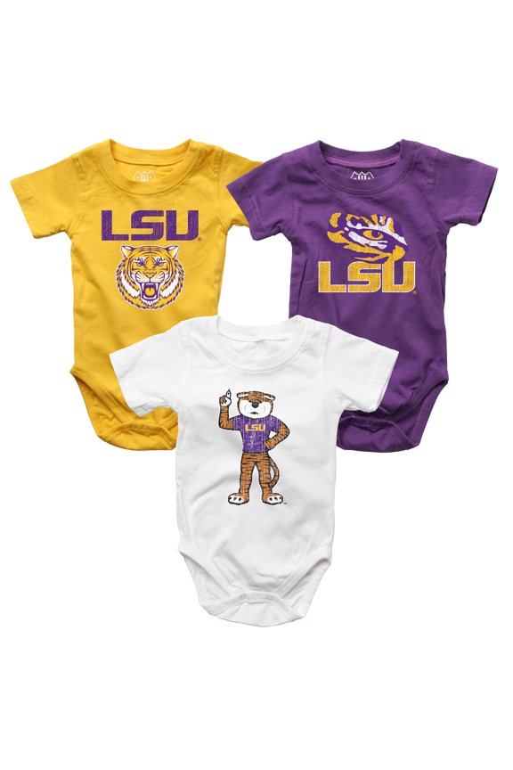 Infant Wes & Willy LSU Tigers Three-Pack Bodysuit Set