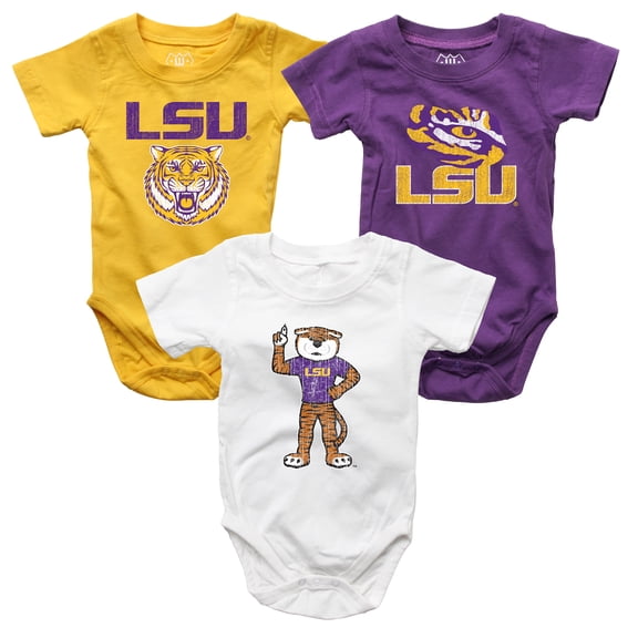 Infant Wes & Willy LSU Tigers Three-Pack Bodysuit Set