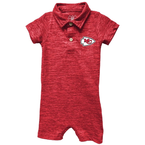 Infant Wes & Willy Red Kansas City Chiefs Short Leg Cloudy Yarn Polo Romper