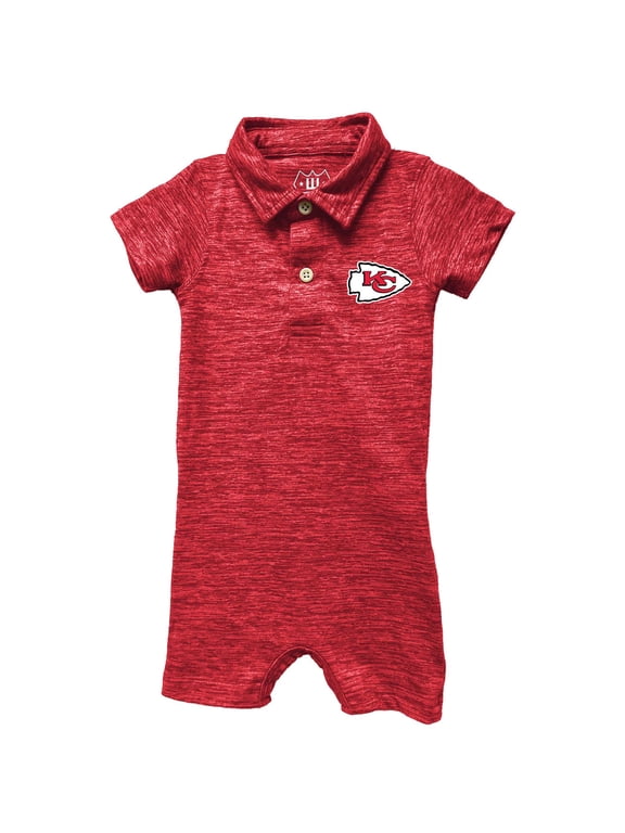 Infant Wes & Willy Red Kansas City Chiefs Short Leg Cloudy Yarn Polo Romper