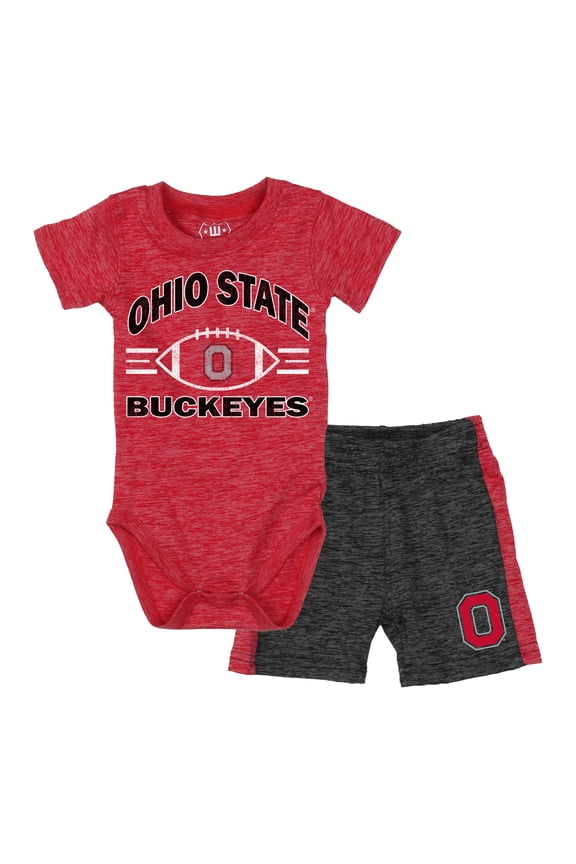 Infant Wes & Willy Scarlet Ohio State Buckeyes Cloudy Yarn Bodysuit & Shorts Set