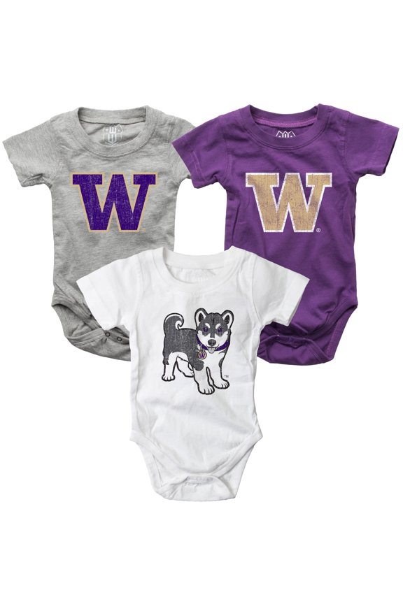 Infant Wes & Willy Washington Huskies Three-Pack Bodysuit Set