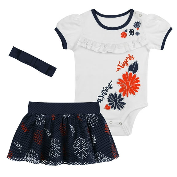 Infant White Detroit Tigers Sweet Catcher 3-Piece Headband Skirt Set