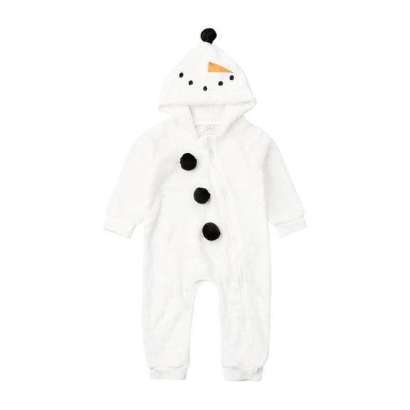 Infant White Fleece Jumpsuit, Long Sleeve Zipper Open Front Hooded One-piece for Boys and Girls, 0-3 Years