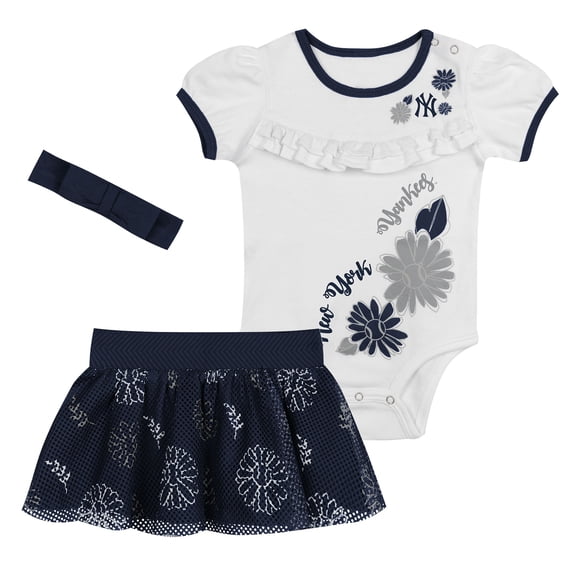 Infant White New York Yankees Sweet Catcher 3-Piece Headband Skirt Set