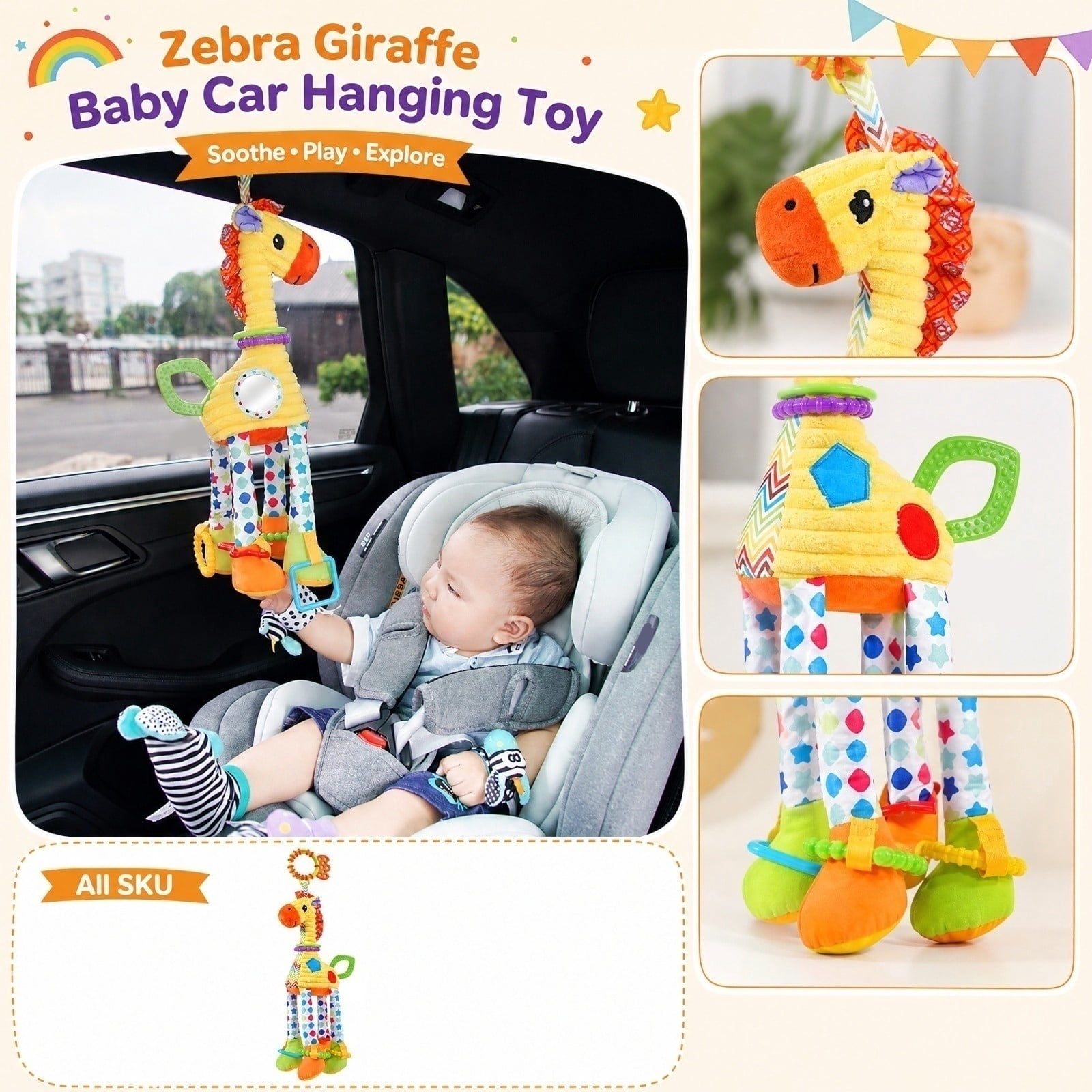 Soft Raddle Infant Wind Chime Soft Plush Mobile Baby Car Toy Tactile Sensory Rattle ...