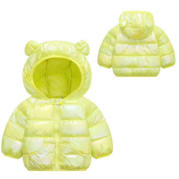 Winter Coat Baby Boys Puffer Coat Yellow Bear Ears Hooded Jacket Long Sleeve Light Winter Coats for Baby Winter Warm Outerwear Little Boys Girls Clothes 4T