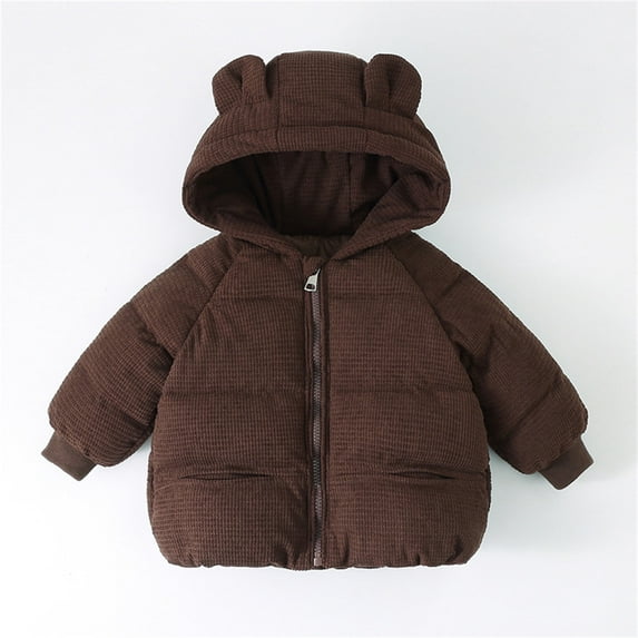 Winter Coat Baby Girls Puffer Coat Cute Bear Ears with Hoods Thicken Windproof Zipper Warm Outwear for Kids Baby Girls Winter Down Coat Little Boys Girls Clothes 4-5 Years