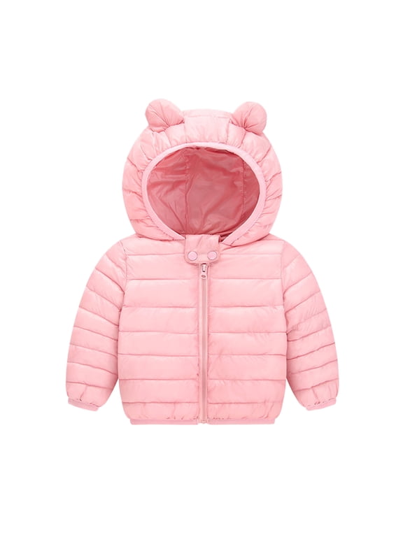 Infant Winter Coat Bear Ears Hooded Jacket Lightweight Puffer Jacket for Baby Girls Winter Fleece Coat 18-24 Months Warm Thick Clothes