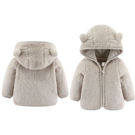 Infant Winter Coat Fleece Jacket Cute Bear Ear Hooded Jackets with Pockets for Baby Infant Child Puffer Jacket Warm Thick Clothes 6-12 Months