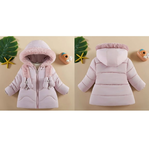 Winter Coat, Puffer Coat Mid-length Hooded Jacket Thicken Windproof Zipper Warm Outwear For Baby Girls Puffer Jacket Winter Baby Girl Clothes