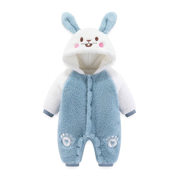 Infant Winter Jumpsuit Fleece Snowsuit Baby Warm Cute Plush Long Sleeve Onesies Boys Girls Romper Newborn Essentials, Blue, 9 Months