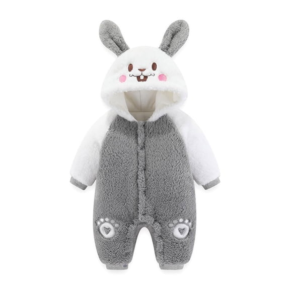 Infant Winter Jumpsuit Fleece Snowsuit Baby Warm Cute Plush Long Sleeve Onesies Boys Girls Romper Newborn Essentials, Gray, 18 Months