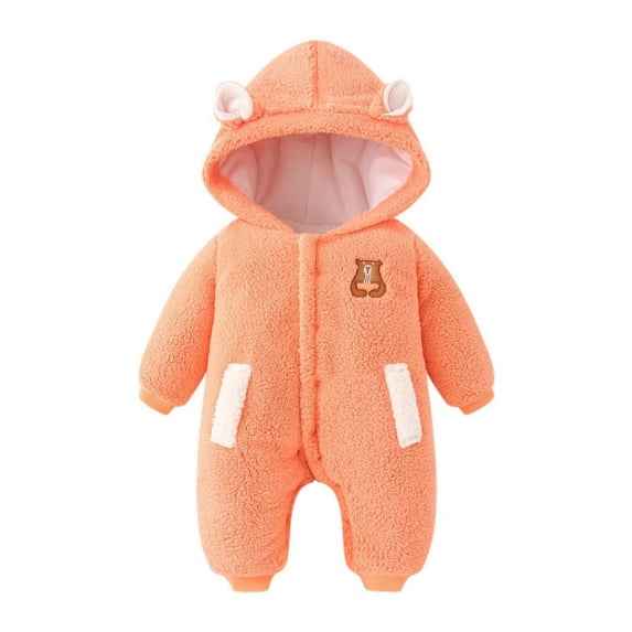 Infant Winter Jumpsuit Fleece Snowsuit Baby Warm Cute Plush Long Sleeve Onesies Boys Girls Romper Newborn Essentials, Orange, 6 Months