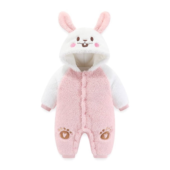 Infant Winter Jumpsuit Fleece Snowsuit Baby Warm Cute Plush Long Sleeve Onesies Boys Girls Romper Newborn Essentials, Pink, 3 Months