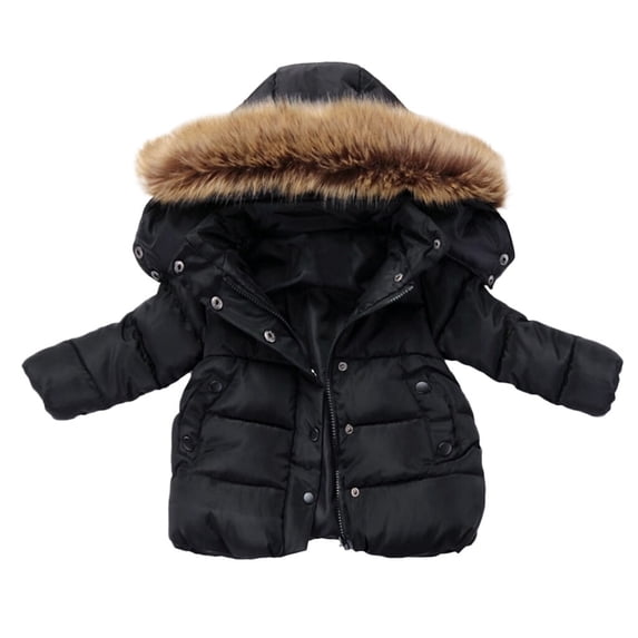 Infant Winter Puffer Coat Hooded Faux Fur Trim Zip Up Warm Long Sleeve Baby Girls Outerwear 18-24 Months