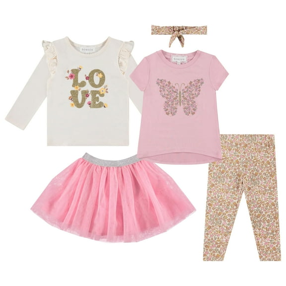Girls' 4-Piece Outfit Set - Stylish, Fun, and Versatile - Includes Tops, Skirt, and Leggings