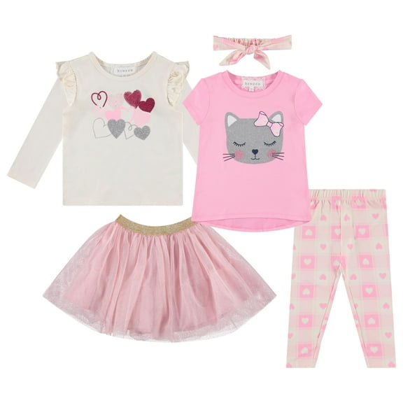 Girls' 4-Piece Outfit Set - Stylish, Fun, and Versatile - Includes Tops, Skirt, and Leggings