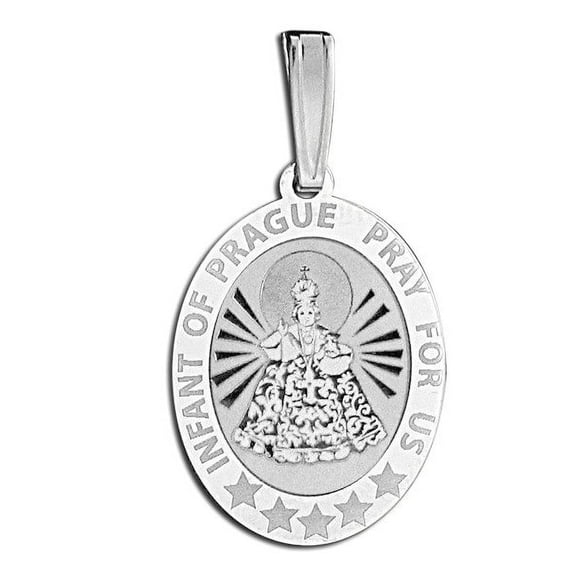 Infant of Prague - Religious Medal  - 3/4 Inch X 1 Inch -Solid 14K White Gold