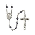 thumbnail image 1 of Infant of Prague Silver-Plated Rosary 6mm Hematite Beads Crucifix Size 1 3/4 x 1 medal charm, 1 of 1