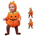 thumbnail image 1 of pumpkin halloween Long Sleeve Orange Bodysuit With Hood halloween for kids 1-10 Years, 1 of 9