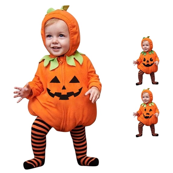 pumpkin halloween Long Sleeve Orange Bodysuit With Hood halloween for kids 1-10 Years