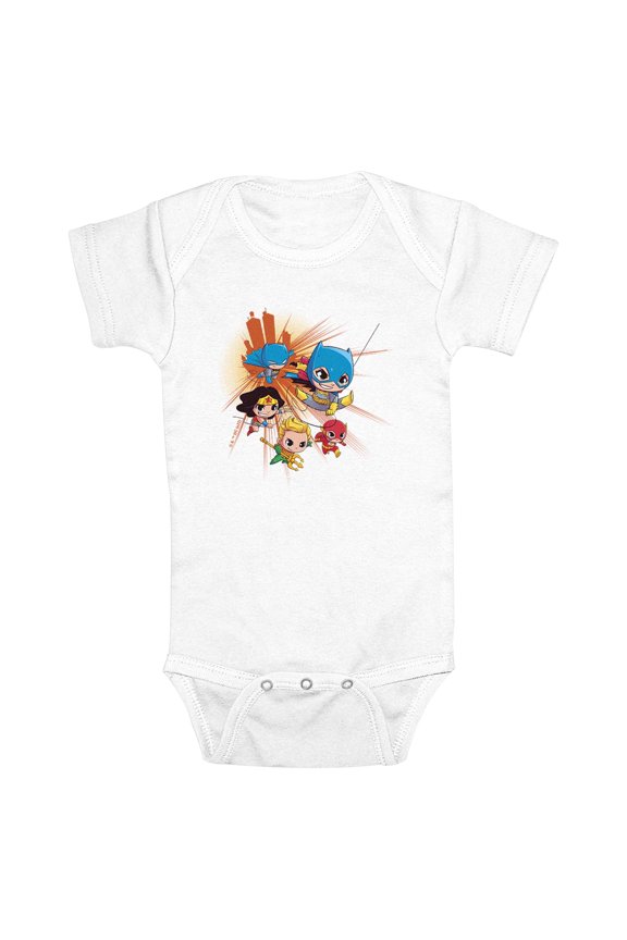 Infant's DC Super Friends Chibi Group Attack Bodysuit