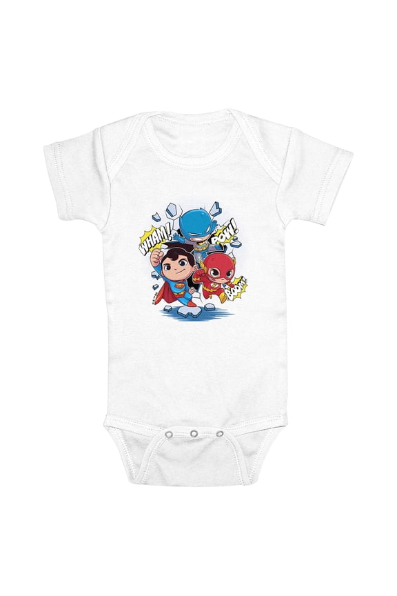 Infant's DC Super Friends Wham Pow Boom Bodysuit