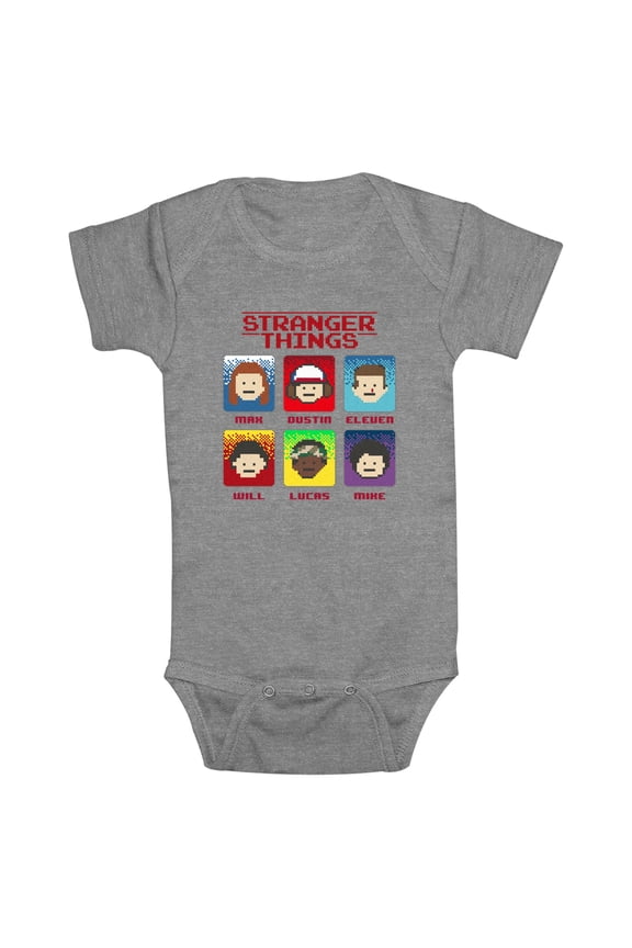 Netflix Infant's Stranger Things Group Shot 8-Bit Portraits Bodysuit