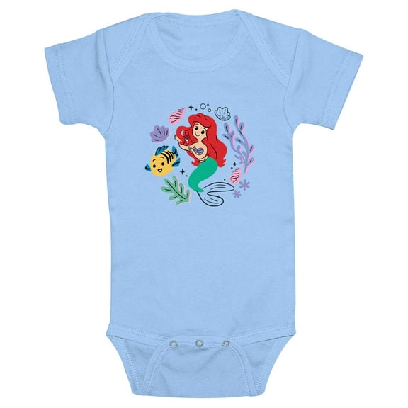 Infant's The Little Mermaid Ariel and Flounder Cute Drawing  Bodysuit