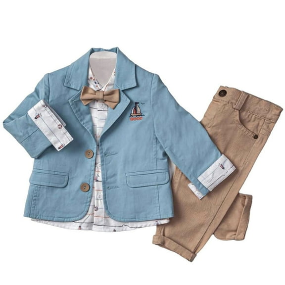 Infant to Toddler Nautical Inspired Jacket, Button-Up Long Sleeve Shirt & Pants Full 3-Piece Suit