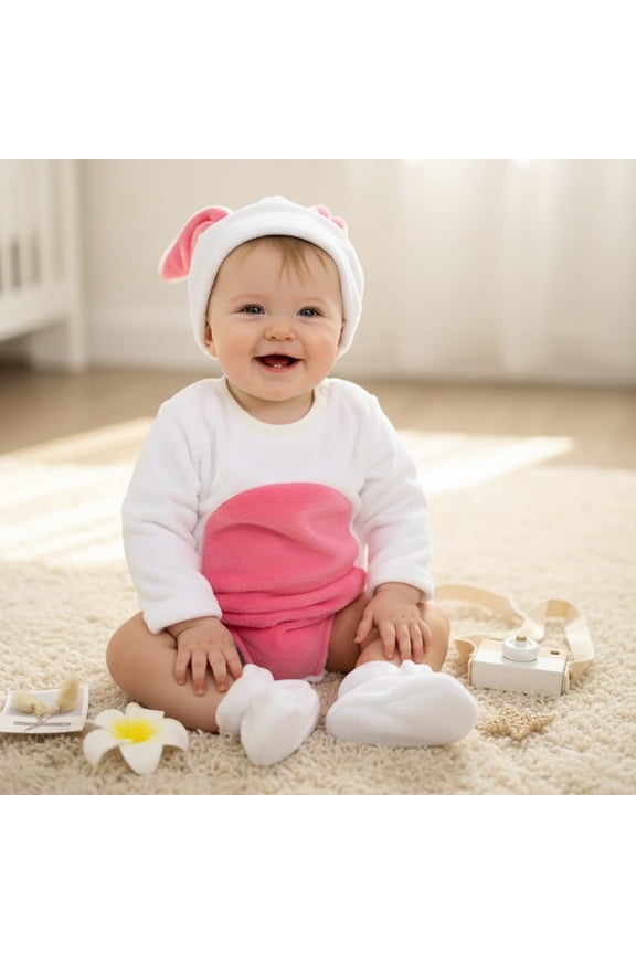 InfantGirls Outfits Set Romper Outfit Long Sleeve Matching Sets Adorable Infant Bunny-Costume With Hat And Booties Soft Romper Outfit For Girl Photo Shoot And Dress Up Clothes Set White 0-3 Months