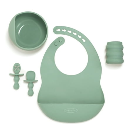 Infantino Baby Led Weaning Kit Essentials Gift Set for Baby Boy/Girl 6-12 Months, 5-Piece Set, Sage