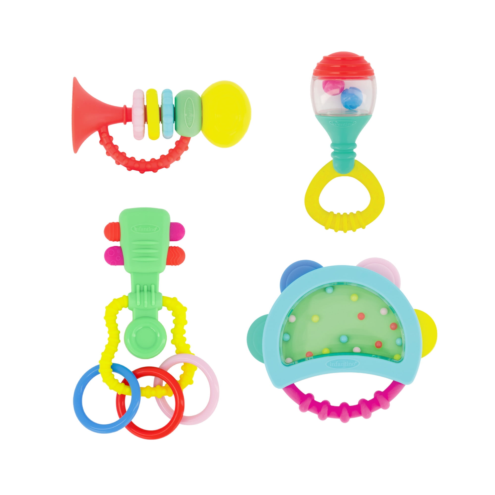 Infantino Baby's 1st Play Music Teether and Rattle Set, Multicolor Baby Toys 6-12 Months, 4 Count