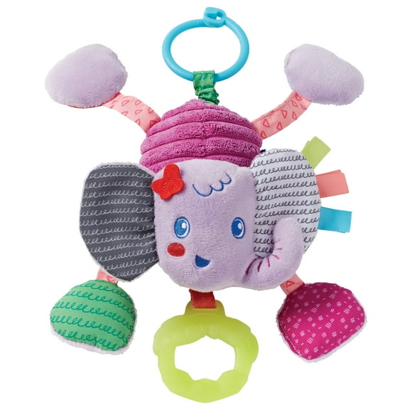 Infantino Elephant Pull & Shake Jittery Pal, Hanging Linking Toy with Teether, 0-12 Months, Purple