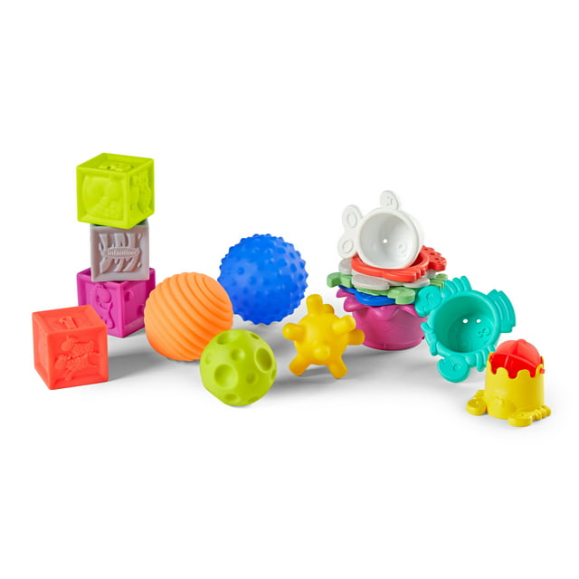 Infantino Sensory Balls, Blocks & Cups Activity Set for Babies, 6-12 Months, Multicolor, 16-Piece Set
