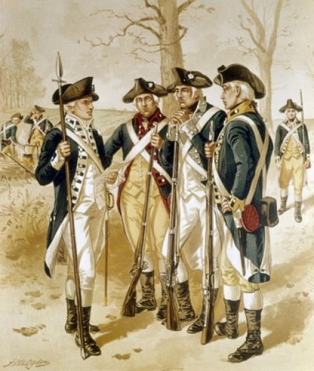 Infantry in Continental Army (1771-83) by Henry Alexander Ogden (1856-1936) Canvas Art - Henry Alexander Ogden (18 x 24)