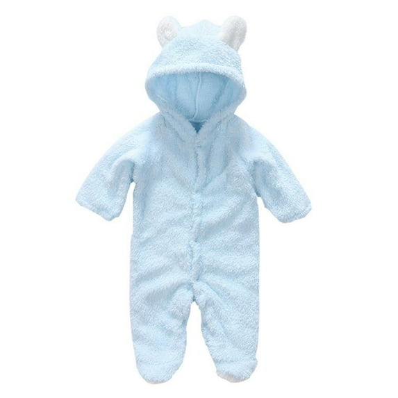 Infants And Toddlers Solid Color Cartoon Bear Stitching Package Feet Romper Siamese Baby Crawling