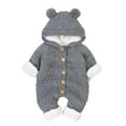 thumbnail image 1 of Infants Baby Girl Boy Long Sleeve Thickened Fleece Lined Long Sleeve Sweater Romper Knit Hooded Jumpsuits Overall Outerwear Onesie Buttons Gray,12-18 Months, 1 of 6