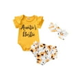 thumbnail image 1 of Infants Girls 3Pcs Outfit Sets, Letter Print Short Sleeve Romper Flower Print Shorts with Headband Clothes Suits, 1 of 8