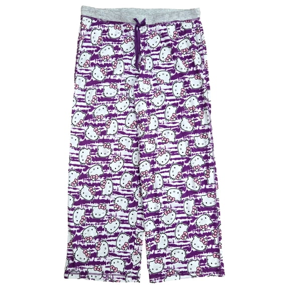 Womens Purple Hello Kitty Cat Face Knit Sleep Pant Pajama X-Large