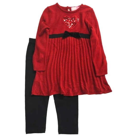 Infants Girls Red Sequin Heart Christmas Baby Outfit Sweater & Pants Set 24m