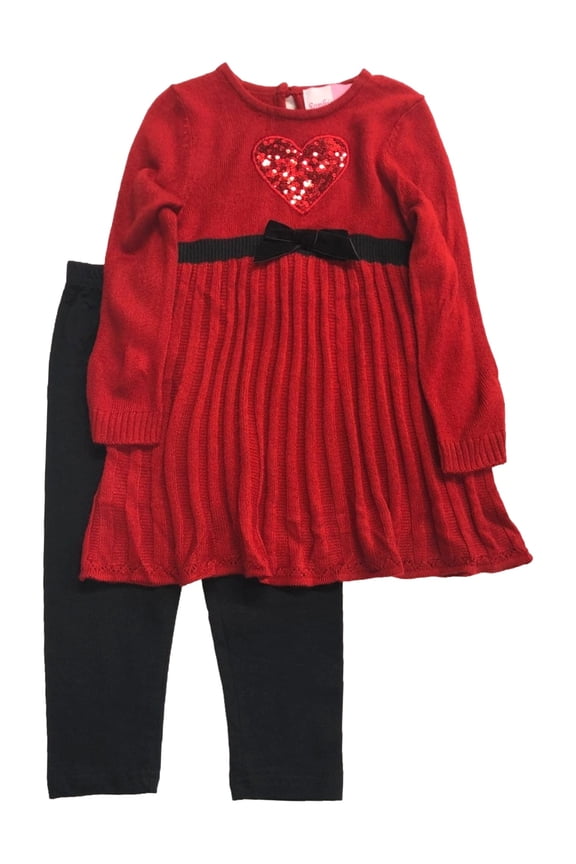 Infants Girls Red Sequin Heart Christmas Baby Outfit Sweater & Pants Set 24m