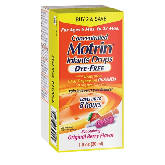 Infants' Motrin Dye-Free Liquid Ibuprofen, Berry Flavor, 1 Fl oz Twin Pack