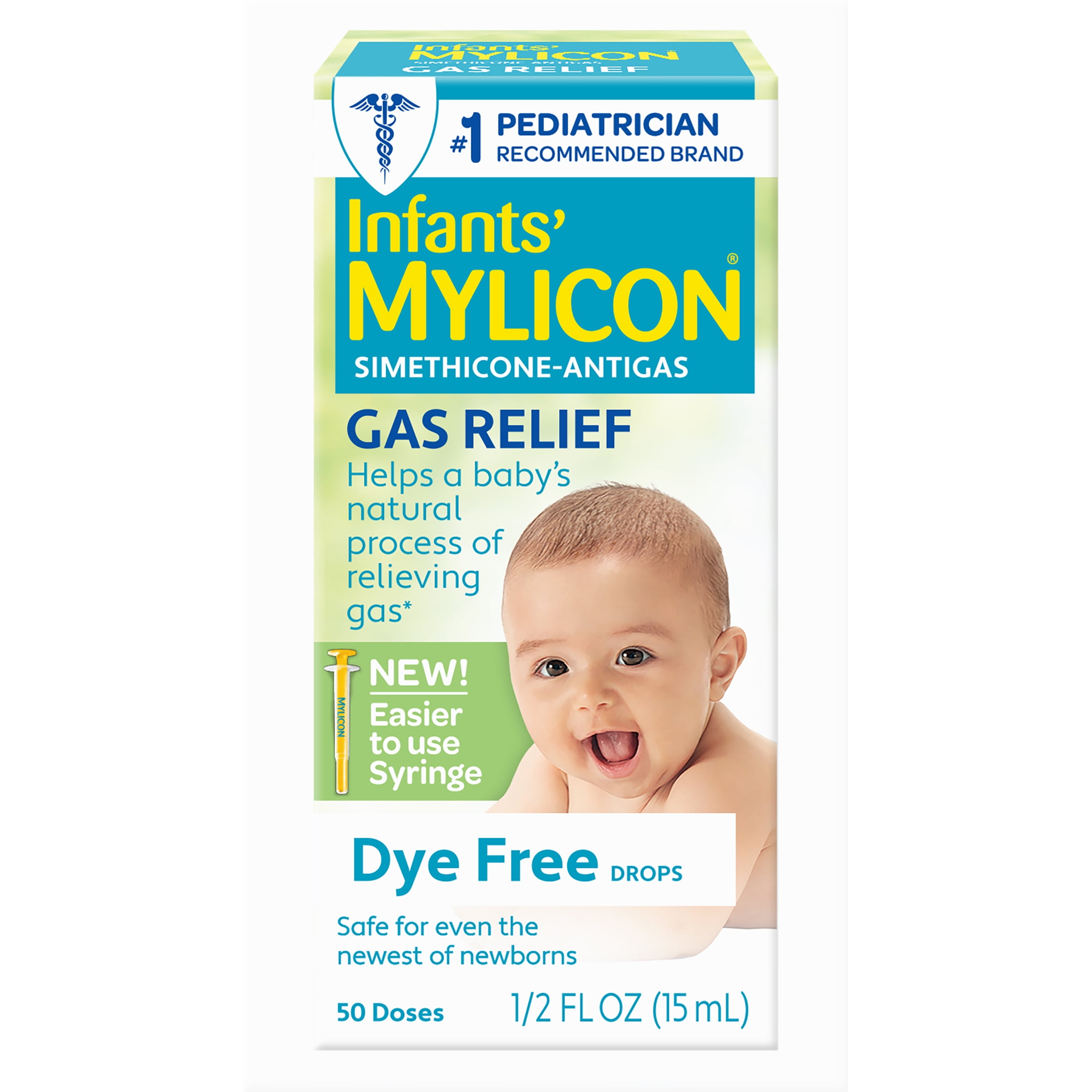 Infants' Mylicon Gas Relief Drops & Syringe, Dye Free, 50 Doses, 0.5 fl oz