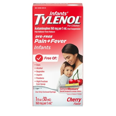 Infants' Tylenol Acetaminophen Medicine, Dye-Free Cherry, 1 fl. oz