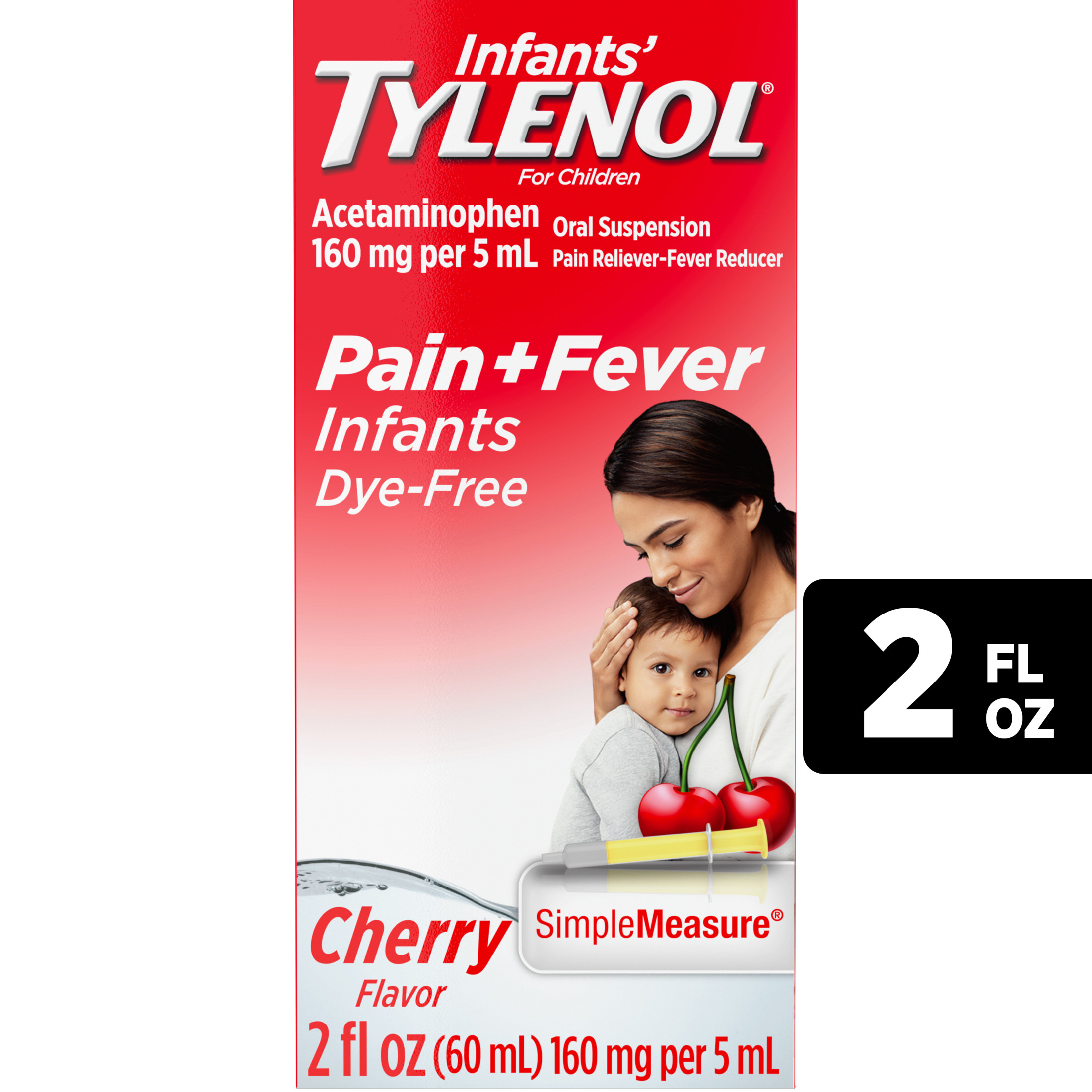 Infants' Tylenol Acetaminophen Medicine, Dye-Free Cherry, 2 fl. oz - image 1 of 11